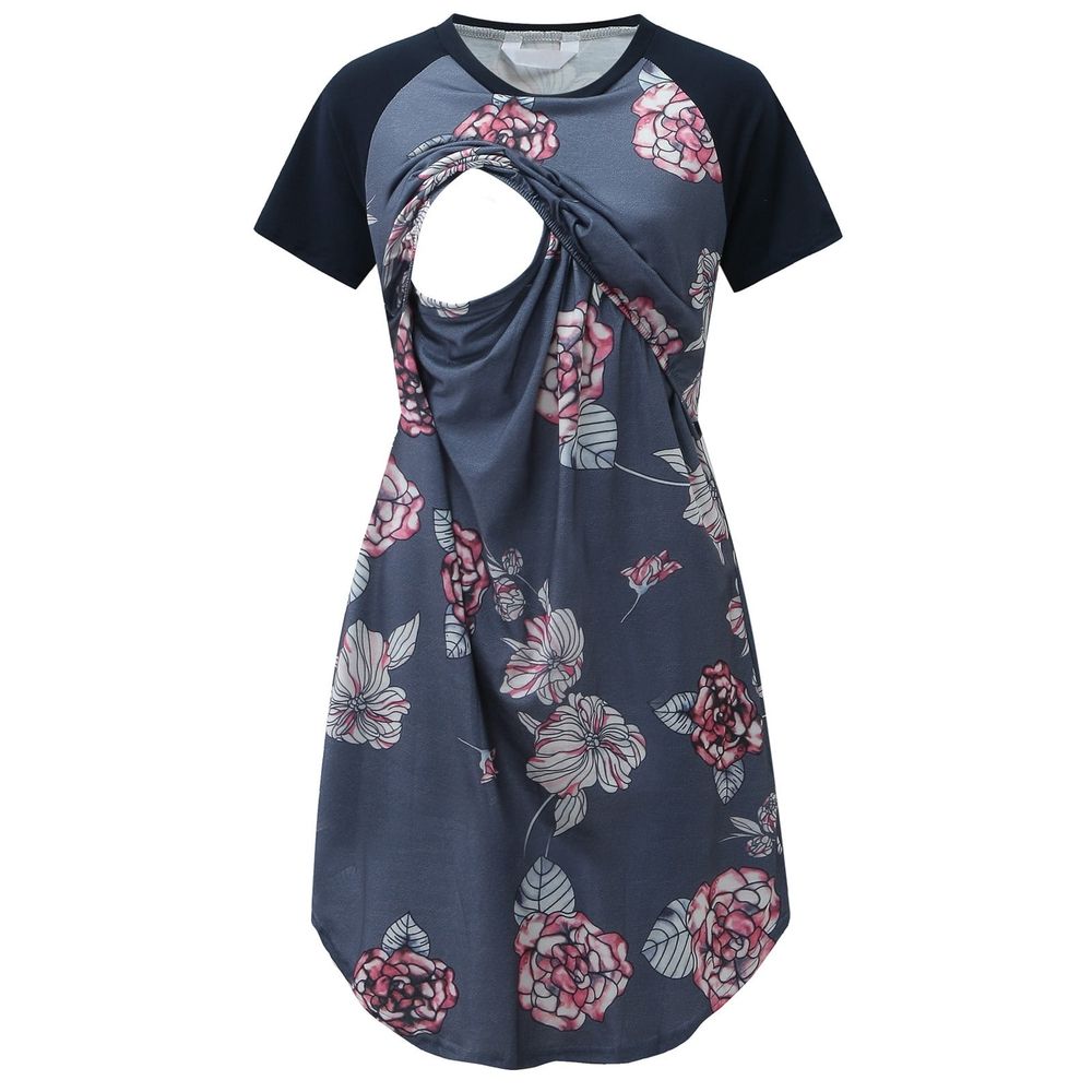 Women Maternity Casual Short Sleeve Round Neck Striped Nursing Dress Multifunctional Maternity Dress Mom Lactation Dress, Sizes S-2XL