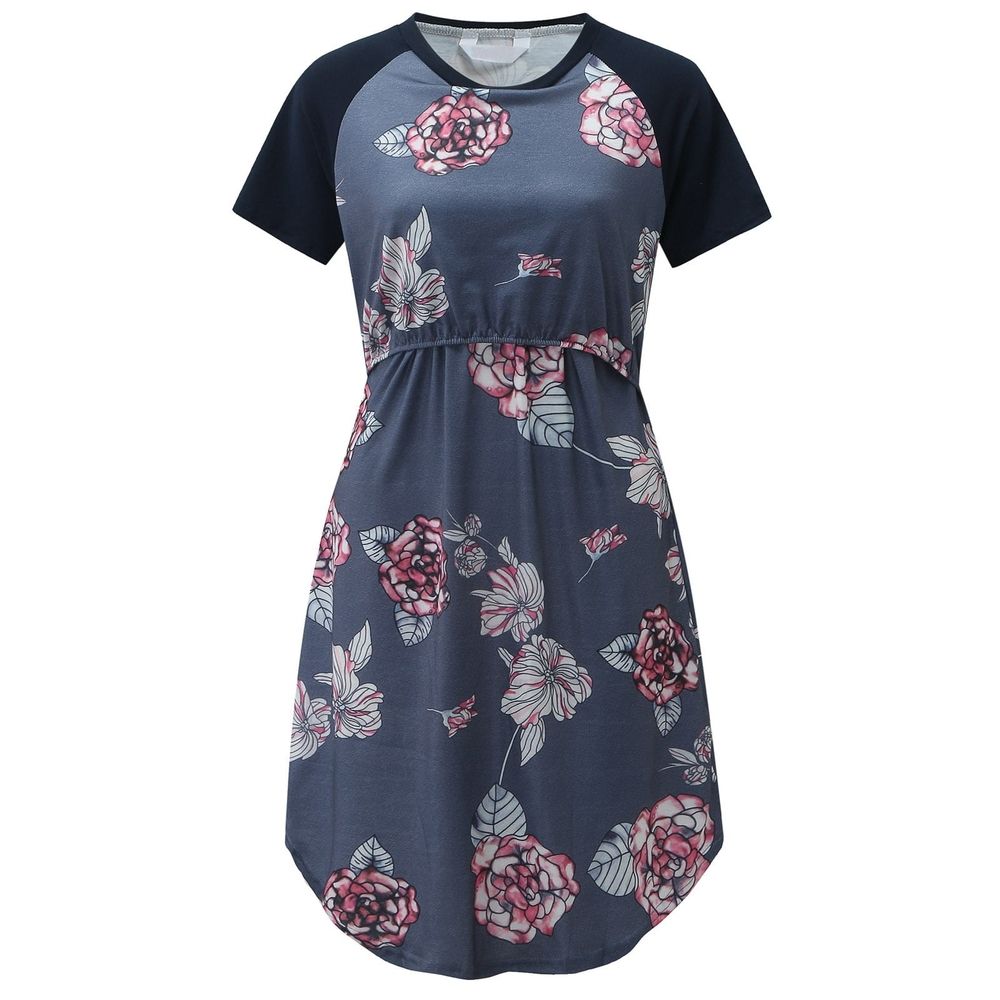 Women Maternity Casual Short Sleeve Round Neck Striped Nursing Dress Multifunctional Maternity Dress Mom Lactation Dress, Sizes S-2XL