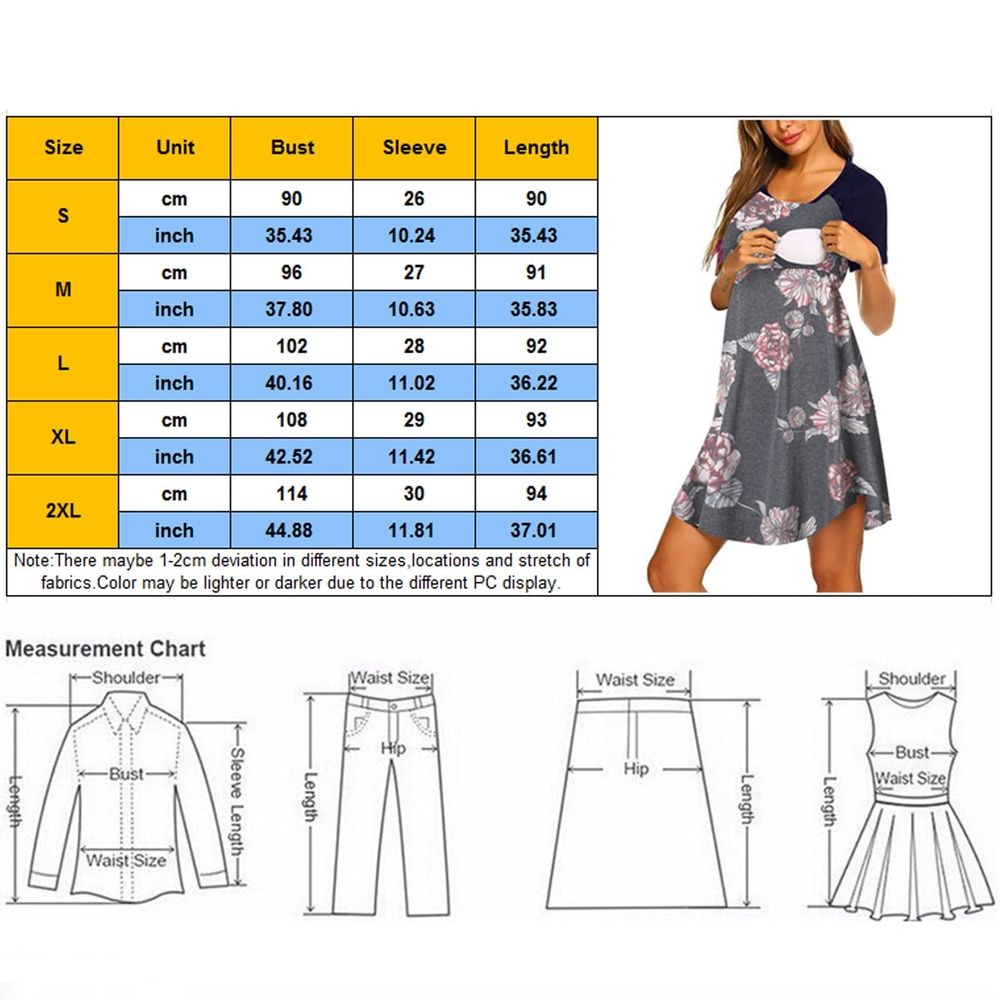 Women Maternity Casual Short Sleeve Round Neck Striped Nursing Dress Multifunctional Maternity Dress Mom Lactation Dress, Sizes S-2XL
