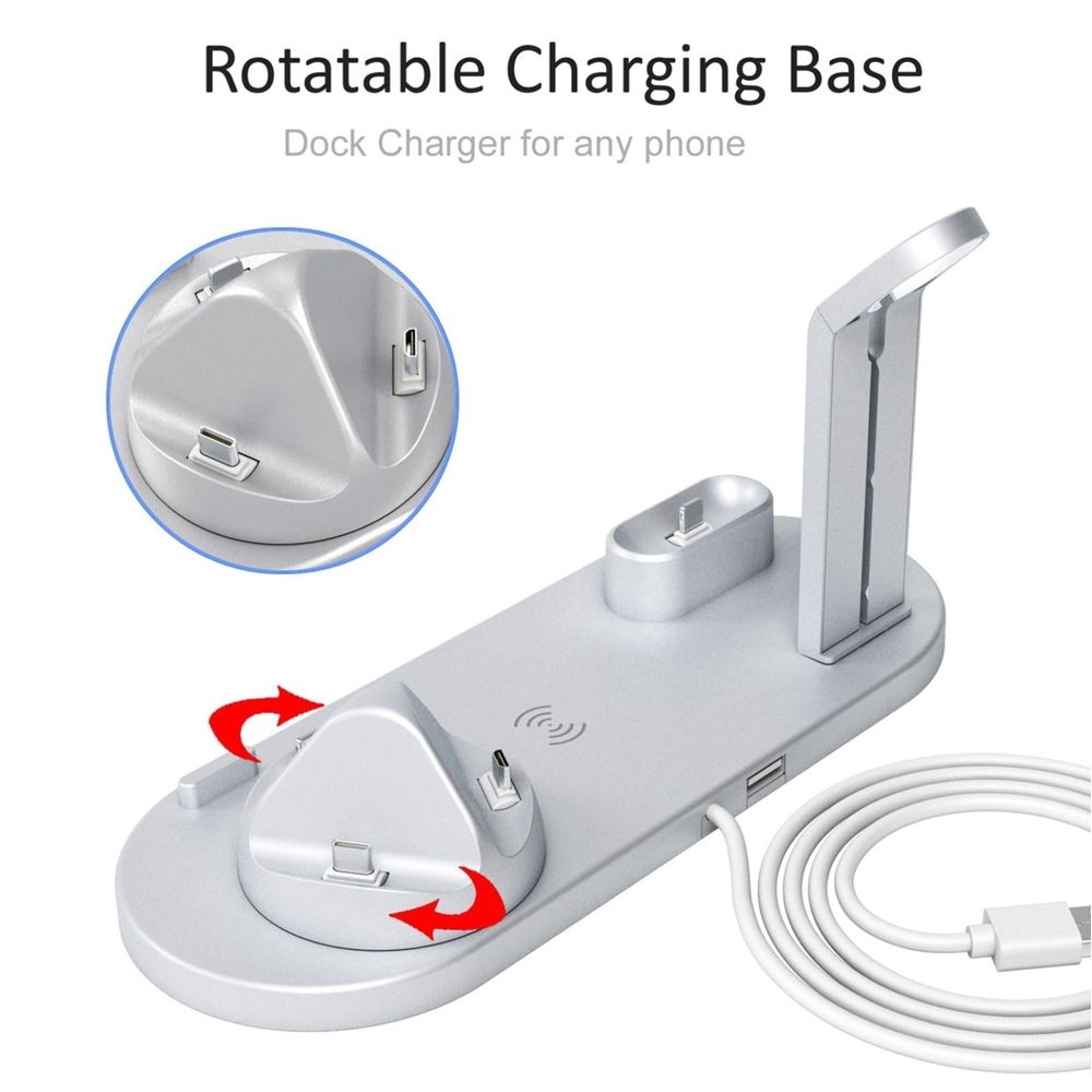 7-in-1 Wireless Charger Station Type C/Micro-USB for iPhone 17 16 15 14 13 12 Samsung Xiaomi Airpods Pro2/1 Fast Charging Stand (Black)