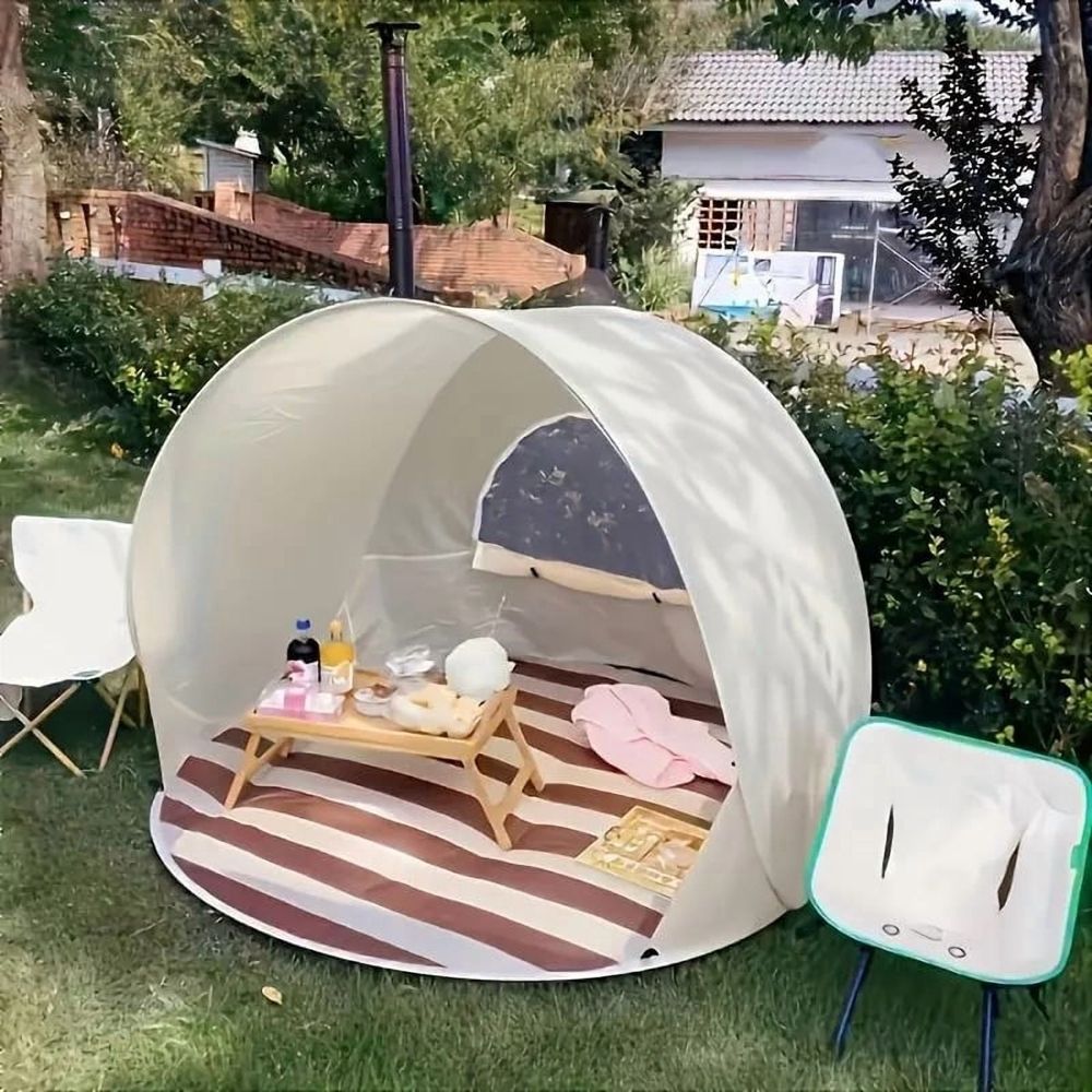 Pop Up Beach Tent,Extra Large and Breathable Beach Tent Sun Shelter,Easy Setup and Foldable Design for 2-4 Person Beach Camping Picnic Backyard(White)