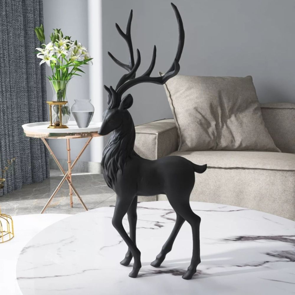 1 Pcs Christmas Resin Sitting Standing Deer Statue Reindeer Figurines Deer Decorations for Home Indoor Rustic Christmas Home Decor Statue Small Reindeer Sculpture Desktop Ornament