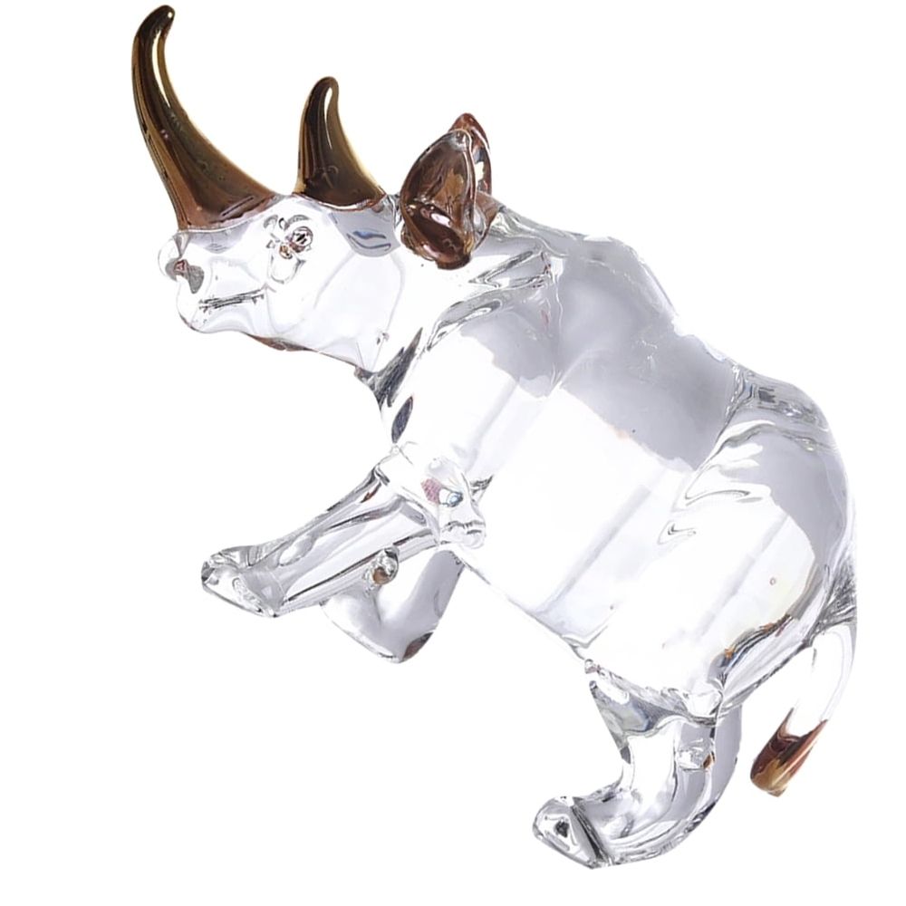 Transparent Crystal Rhino Sculpture Decorative Figurine for Desktop Home Office