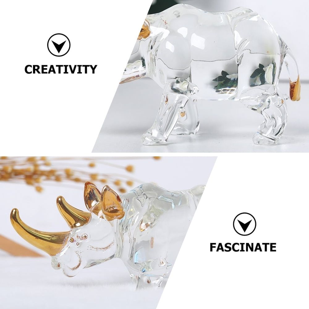 Transparent Crystal Rhino Sculpture Decorative Figurine for Desktop Home Office