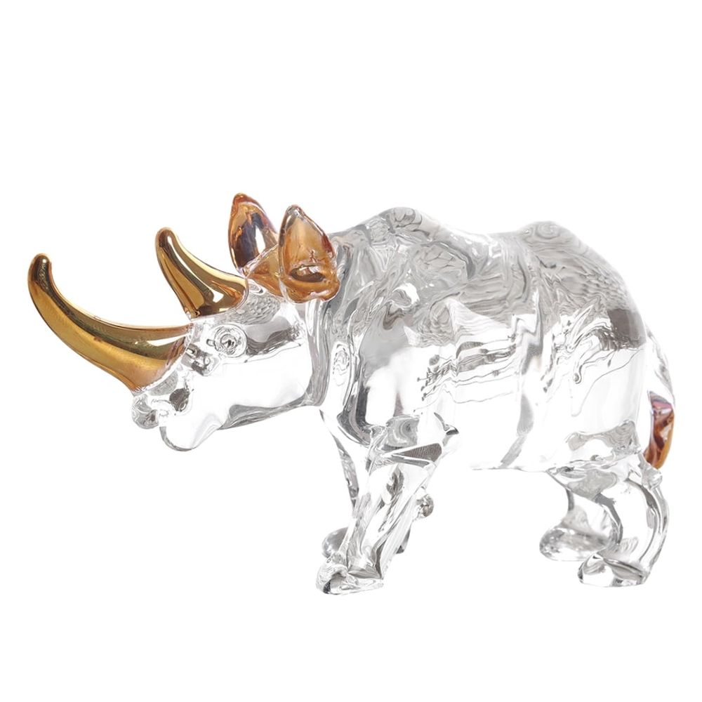 Transparent Crystal Rhino Sculpture Decorative Figurine for Desktop Home Office