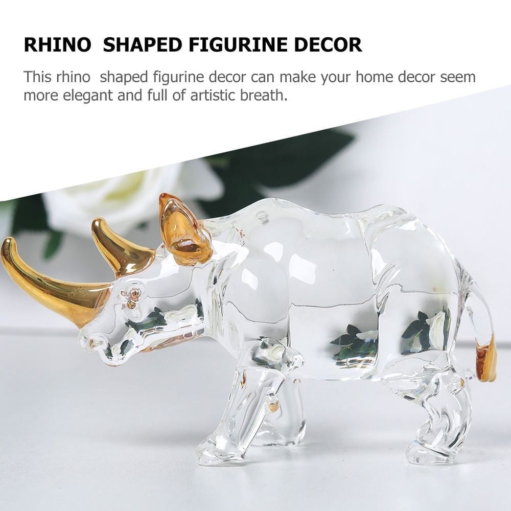 Transparent Crystal Rhino Sculpture Decorative Figurine for Desktop Home Office