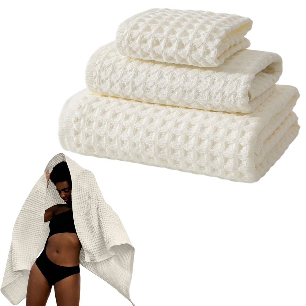 Bath Towel Polyester Bath Towel Cotton Waffle Bath Towel 3-Piece Set Dark Brown A