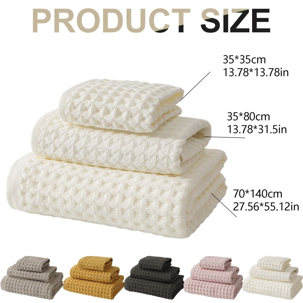 Bath Towel Polyester Bath Towel Cotton Waffle Bath Towel 3-Piece Set Dark Brown A