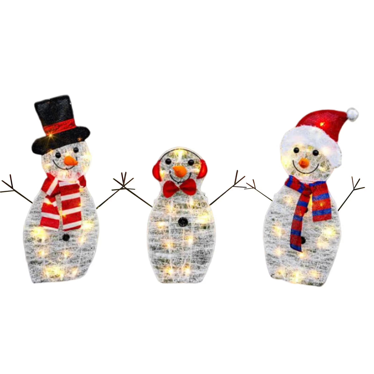 Lighted Christmas Snowman Decorations Yard Light Up Snowman Indoor Outdoor Decor Collapsible Pop Up with Pre-Lit LED Lights Metal Stand for Lawn Garden Porch Xmas Outside Party (3Pcs)