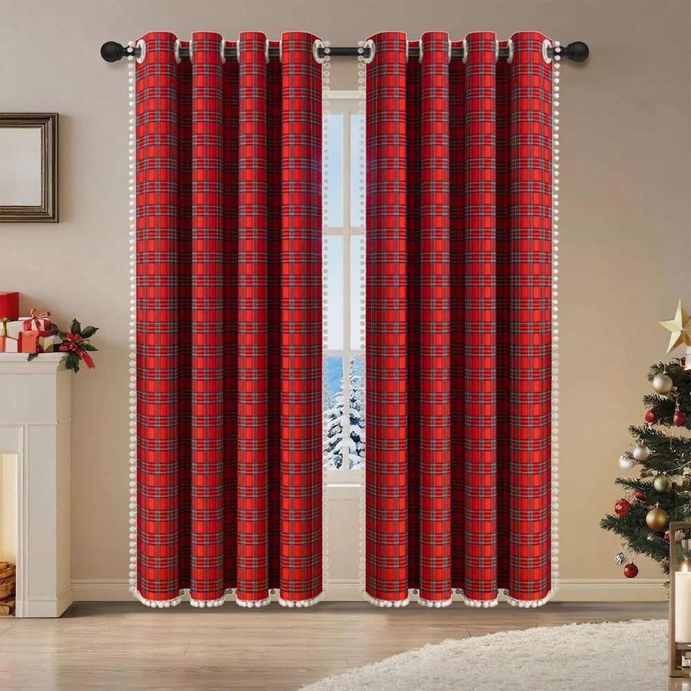 Christmas Red Plaid Curtains 52" x 72" Red and Black Green Buffalo Plaid Curtain Farmhouse Xmas Window Drapes for Living Room Bathroom Home Decoration, 1 Panels