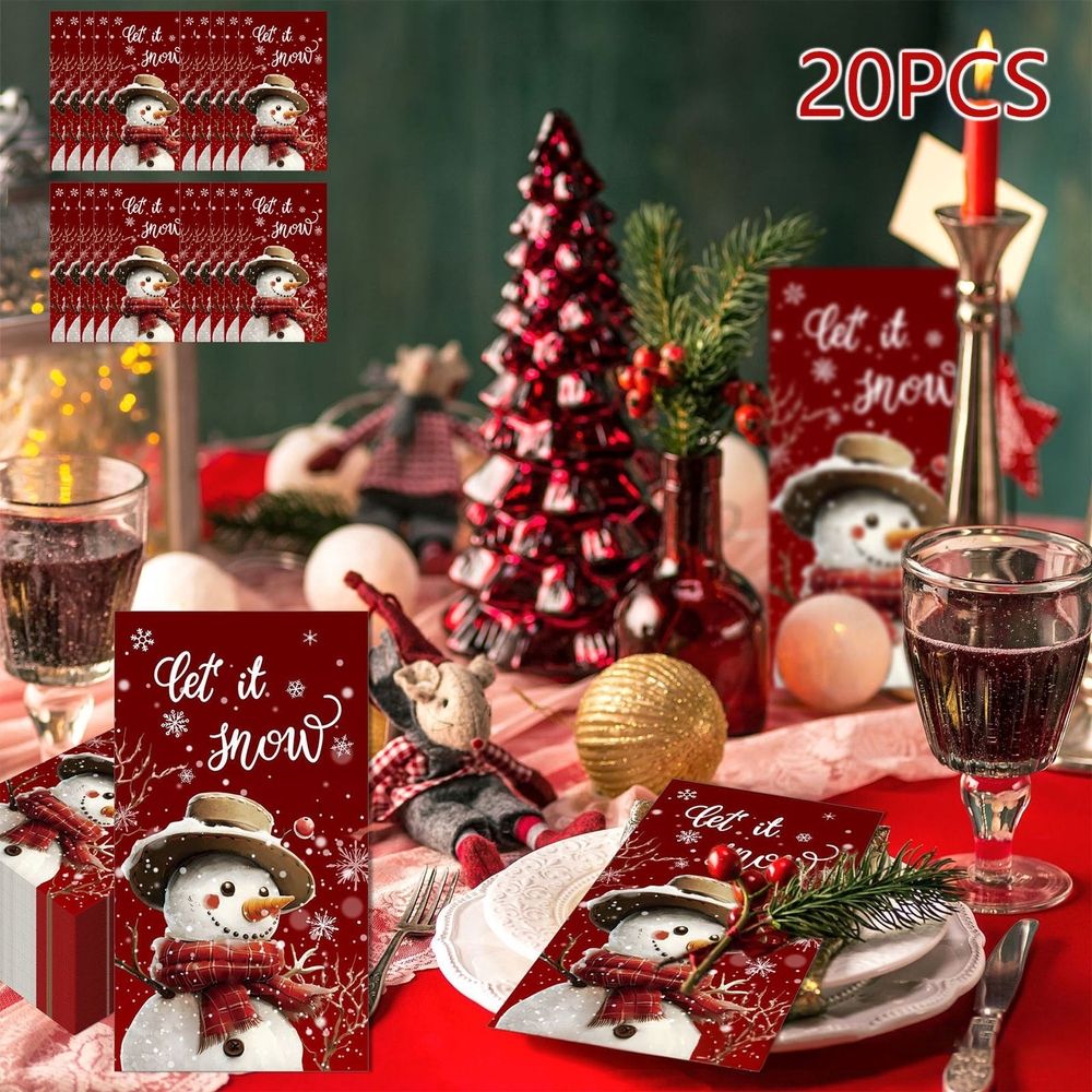 Christmas snowman Napkins Xmas Paper Napkins Doubles Sided Print Merry Christmas Kitchen Guest Napkins For Xmas Party Supplies Long napkin 20 Pcs