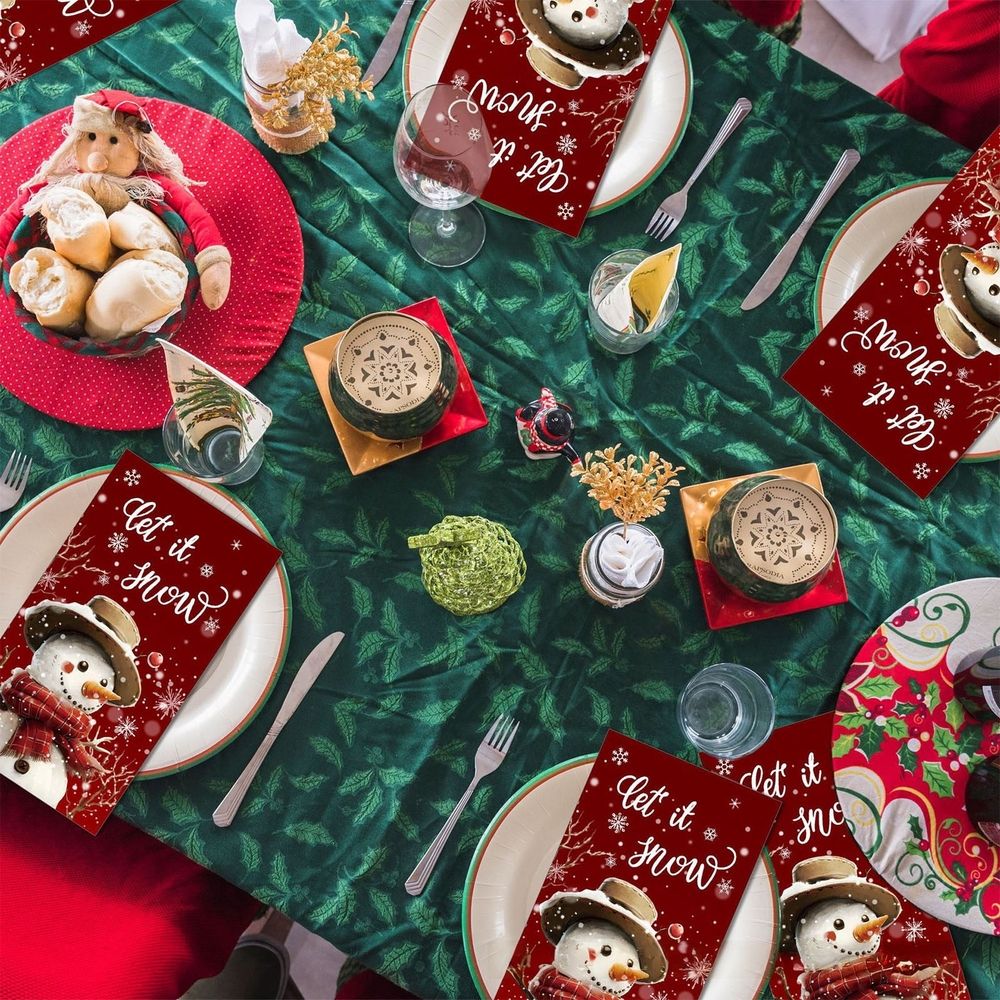 Christmas snowman Napkins Xmas Paper Napkins Doubles Sided Print Merry Christmas Kitchen Guest Napkins For Xmas Party Supplies Long napkin 20 Pcs