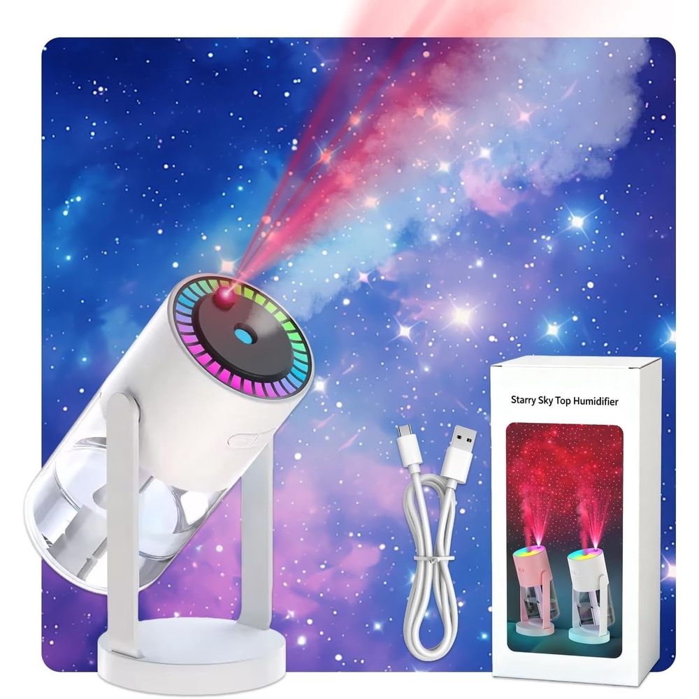 2-in-1 Humidifier & Star Projector Night Light, Small Personal Car Humidifiers with Changing LED, Portable Nightlight Projectors with Spray for Bedroom, Office and Car (Pink)