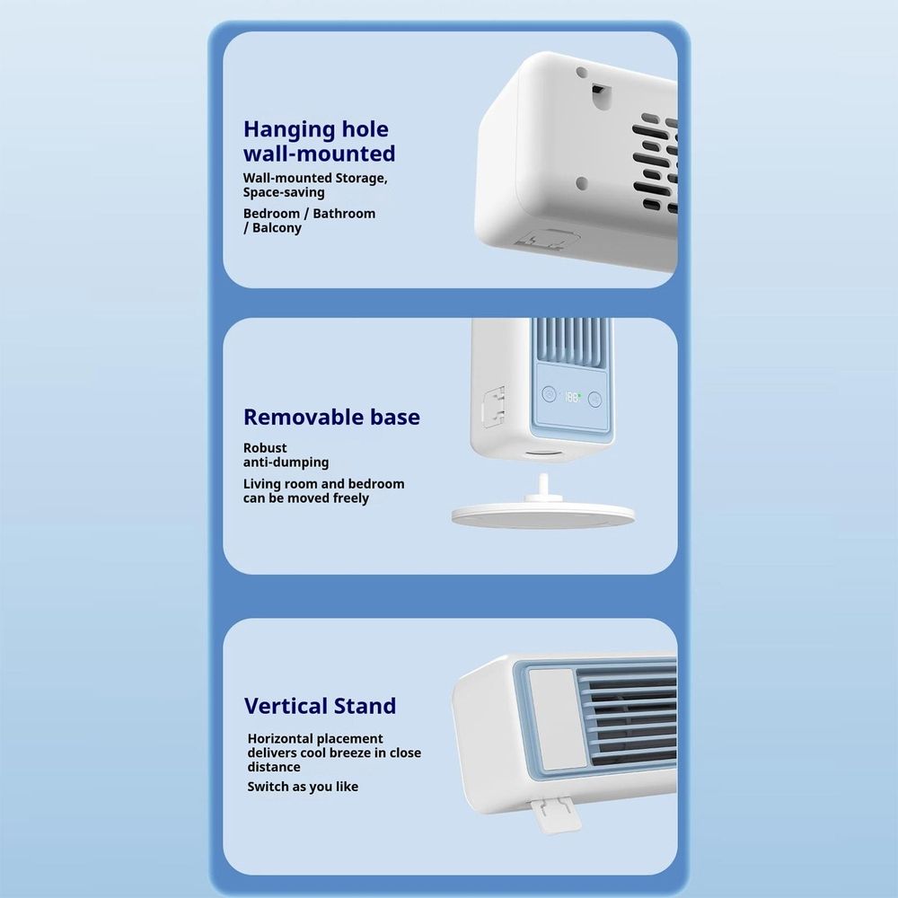 Bladeless Tower Fan & Wall-Mount Air Conditioner 2-in-1, Standing Fan for Bedroom, 5 Speeds, 14 Inch Portable Quiet Cooling Fan for Room, Home & Office
