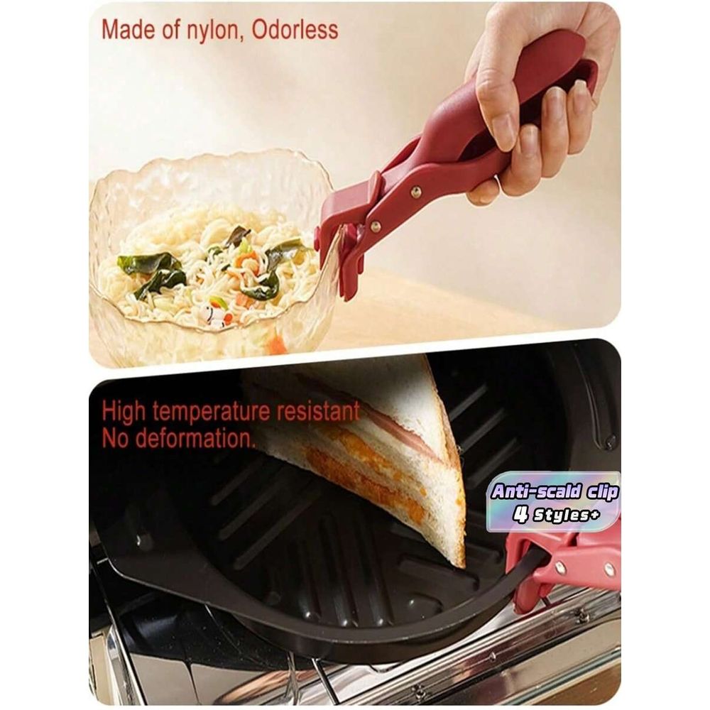 Two multifunctional silicone anti scald clips - heat-resistant kitchen tools suitable for hot plates and bowls (red, green)