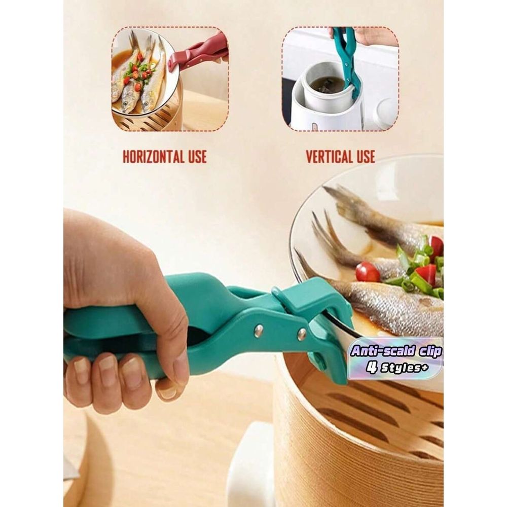 Two multifunctional silicone anti scald clips - heat-resistant kitchen tools suitable for hot plates and bowls (red, green)