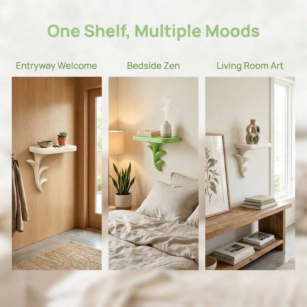 2Pcs Sprout Wall Mounted Storage Rack - Creative Plant Style Organizer and Display Stand (Green, White)