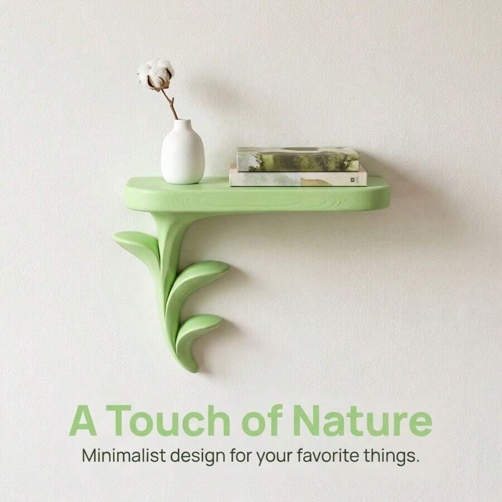 2Pcs Sprout Wall Mounted Storage Rack - Creative Plant Style Organizer and Display Stand (Green, White)