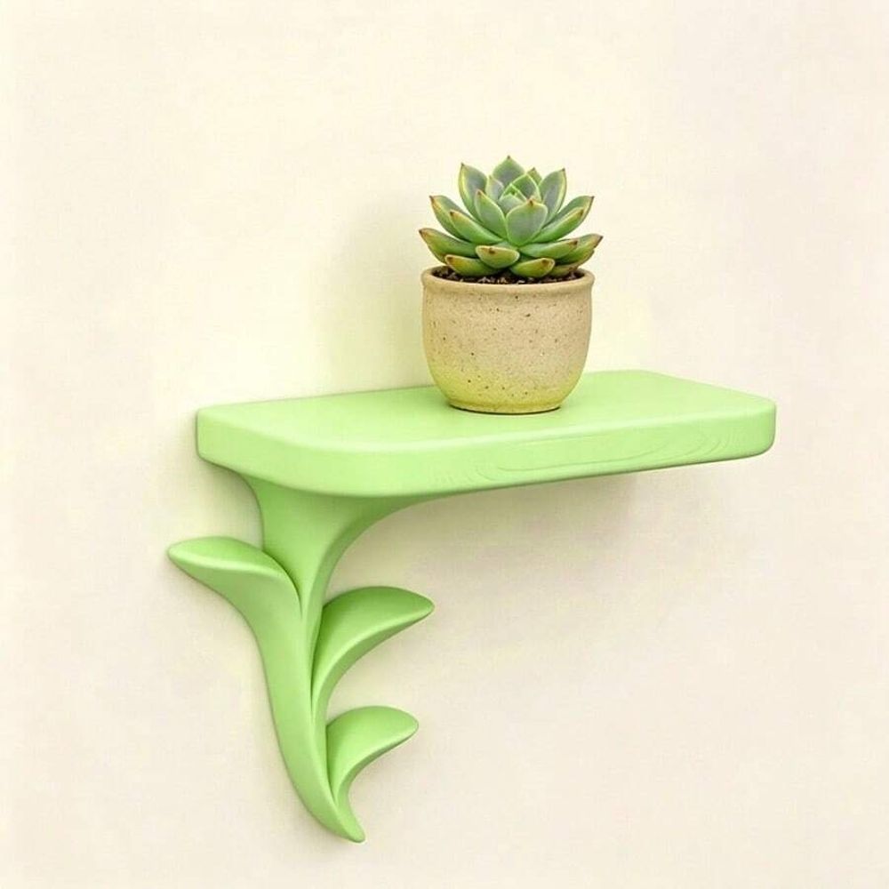 2Pcs Sprout Wall Mounted Storage Rack - Creative Plant Style Organizer and Display Stand (Green, White)