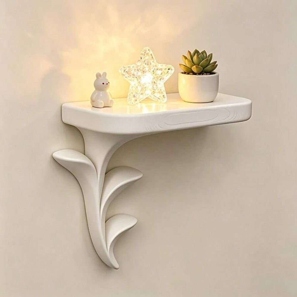 2Pcs Sprout Wall Mounted Storage Rack - Creative Plant Style Organizer and Display Stand (Green, White)