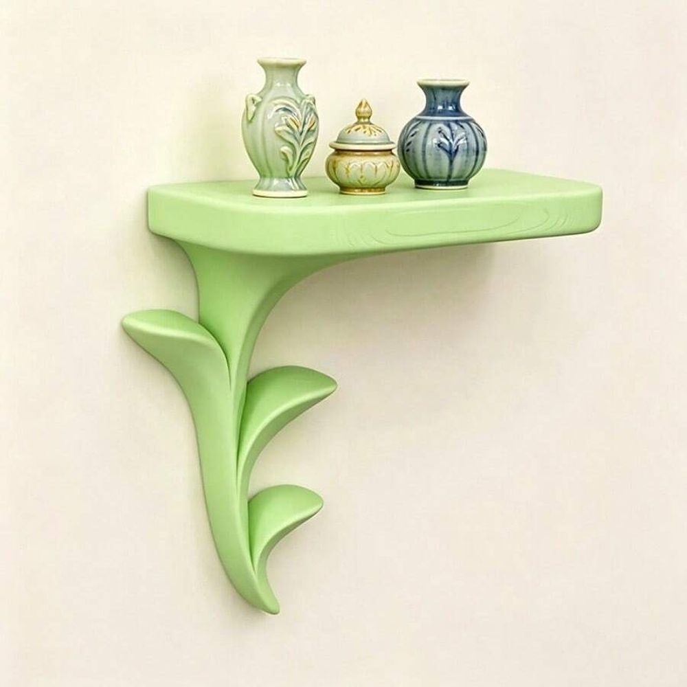 2Pcs Sprout Wall Mounted Storage Rack - Creative Plant Style Organizer and Display Stand (Green, White)