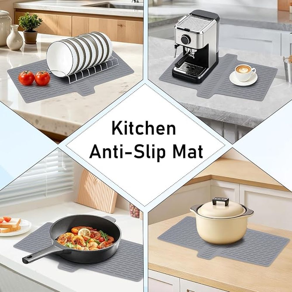 Silicone Kitchen Sink Divider Mat – Heat Resistant Counter Protection Pad for Double Basin, Dishwasher Safe(Grey)