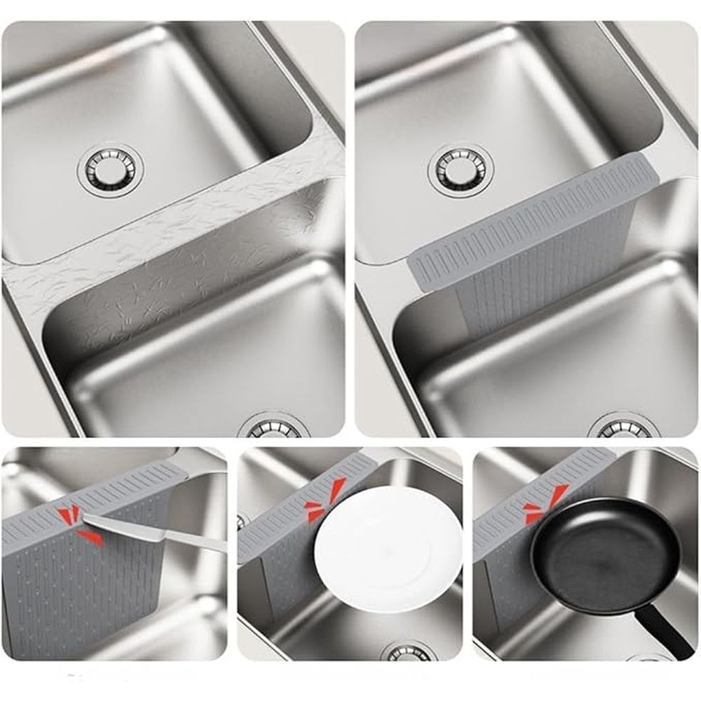 Silicone Kitchen Sink Divider Mat – Heat Resistant Counter Protection Pad for Double Basin, Dishwasher Safe(Grey)