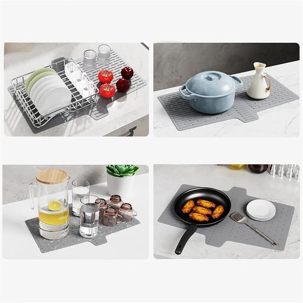 Silicone Kitchen Sink Divider Mat – Heat Resistant Counter Protection Pad for Double Basin, Dishwasher Safe(Grey)