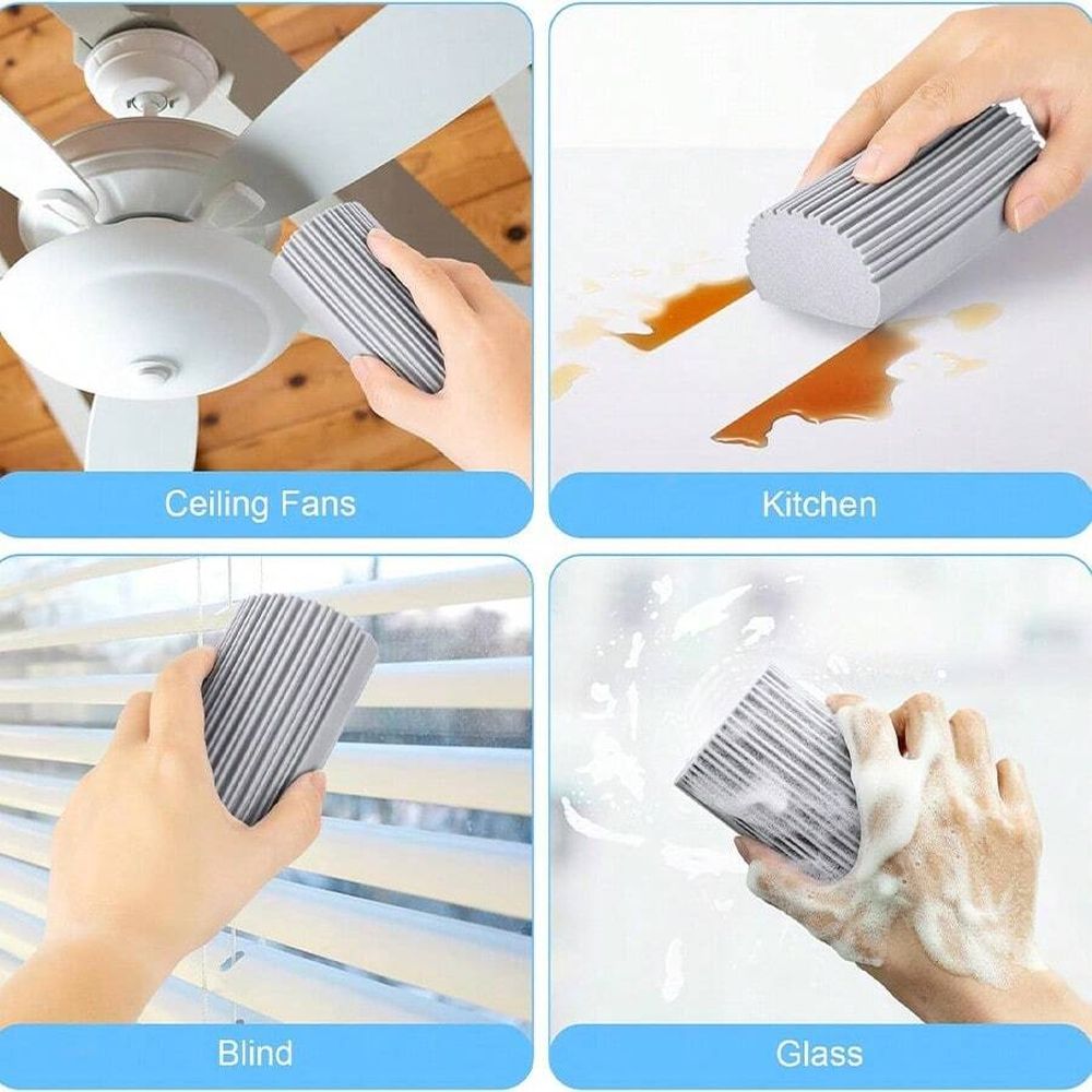 2 Pcs Cleaning Sponge, Used For Floor, Air Vent, Mirror, Ceiling Fan And Cobweb Cleaning, Dust-Free Flying And Spreading,10.5*5.5*4.5cm,Grey