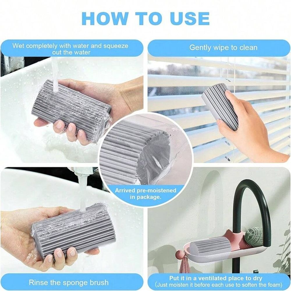 2 Pcs Cleaning Sponge, Used For Floor, Air Vent, Mirror, Ceiling Fan And Cobweb Cleaning, Dust-Free Flying And Spreading,10.5*5.5*4.5cm,Grey