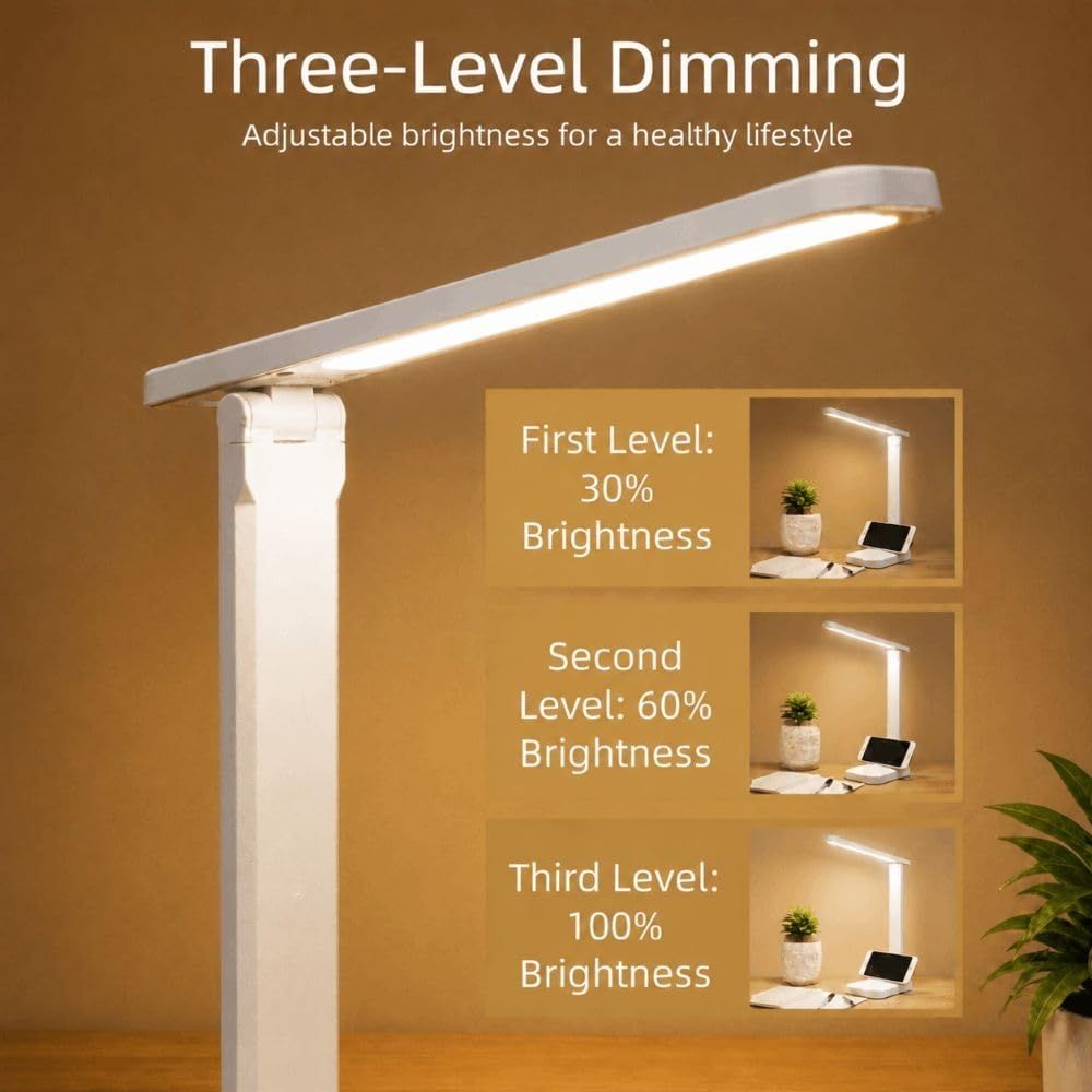 Led Desk Lamp, Eye-caring Touch Control Table Lamp With 3 Color Modes, Dimmable Reading Lamp With USB Charging Port,25.5*28.5*9cm