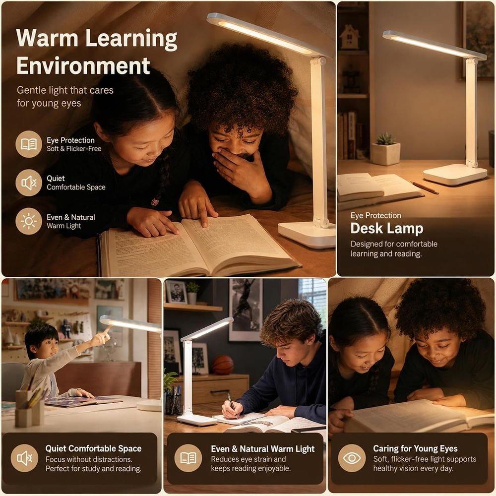 Led Desk Lamp, Eye-caring Touch Control Table Lamp With 3 Color Modes, Dimmable Reading Lamp With USB Charging Port,25.5*28.5*9cm