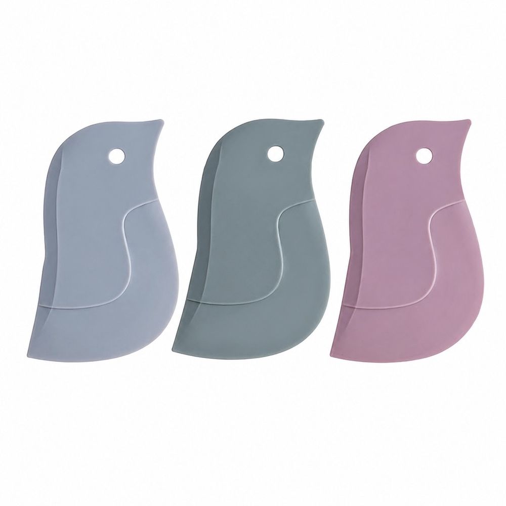 3 Pcs Penguin Soft Scraper Multifunctional Kitchen Scraper Board, Oil Board Scraper, Baking Cleaning Tool, 11*7cm(Pink,Grey,Green)