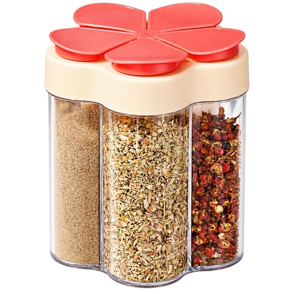 5-In-1 Portable Spice Container, For Home Kitchen, Kitchen Storage, Outdoor Camping Seasoning Storage,11*9cm,Red