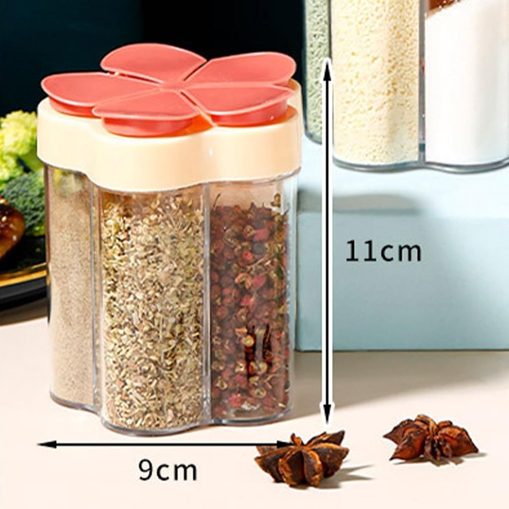 5-In-1 Portable Spice Container, For Home Kitchen, Kitchen Storage, Outdoor Camping Seasoning Storage,11*9cm,Red