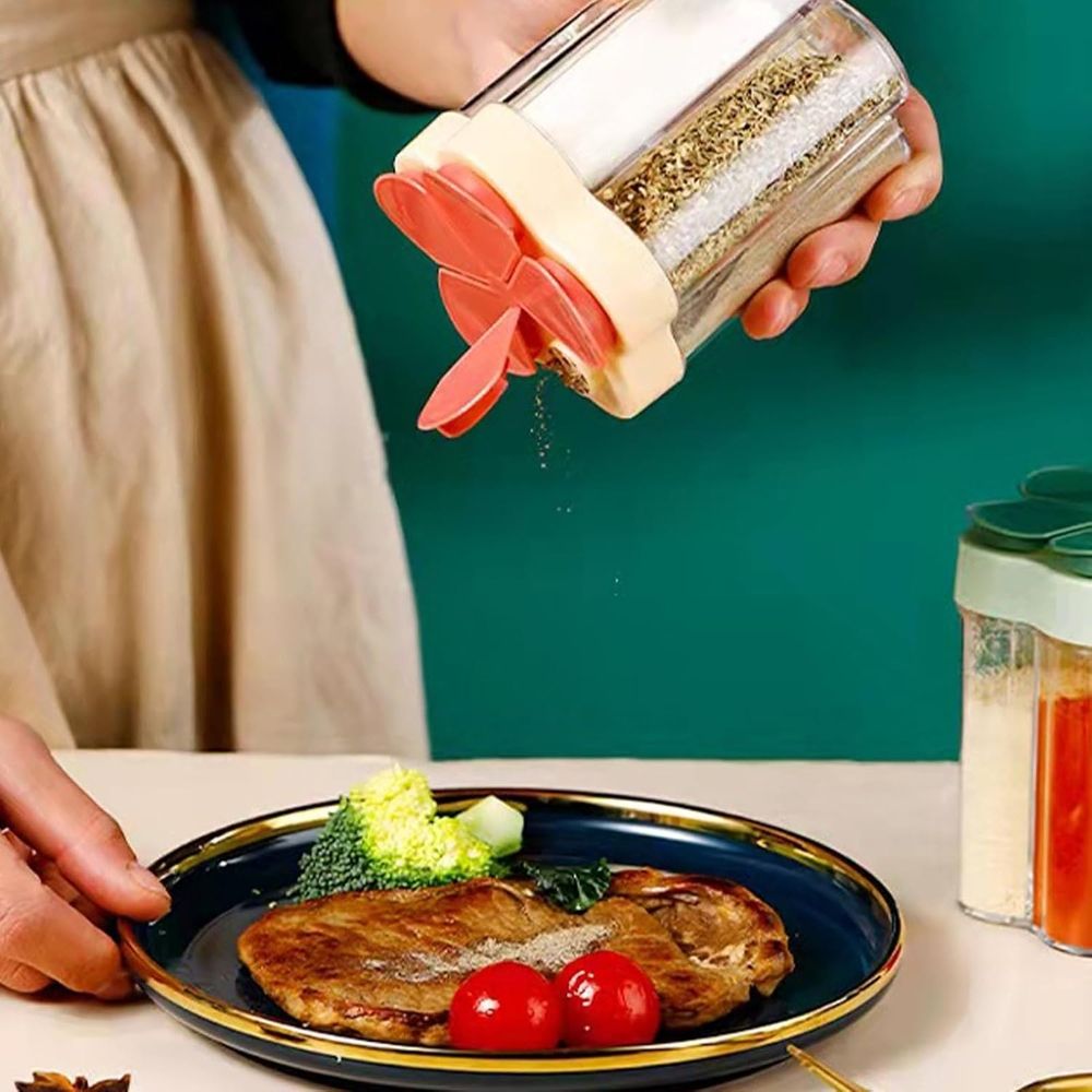 5-In-1 Portable Spice Container, For Home Kitchen, Kitchen Storage, Outdoor Camping Seasoning Storage,11*9cm,Red