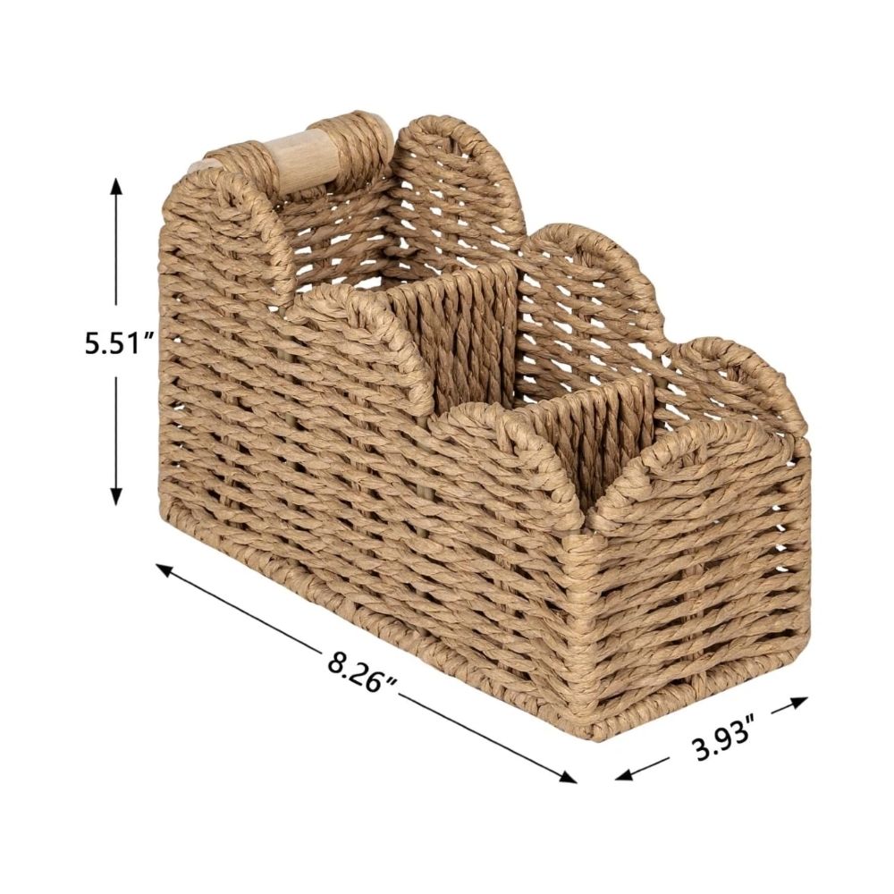 1 Pcs Handwoven Desktop Storage Basket, Boho Reusable Wicker Organizer ForStationery Cosmetics Snacks & Keys,8.26*3.93*5.51in