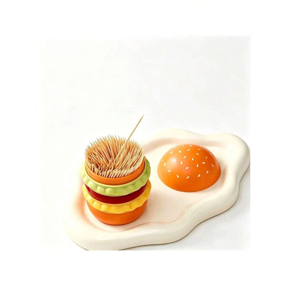 1 Pcs Hamburger Toothpick Holder With Lid, Dust-Proof Floss Storage Box,Fashionable Desktop Decor Cotton Swab Thread Storage Box,7*5.5cm