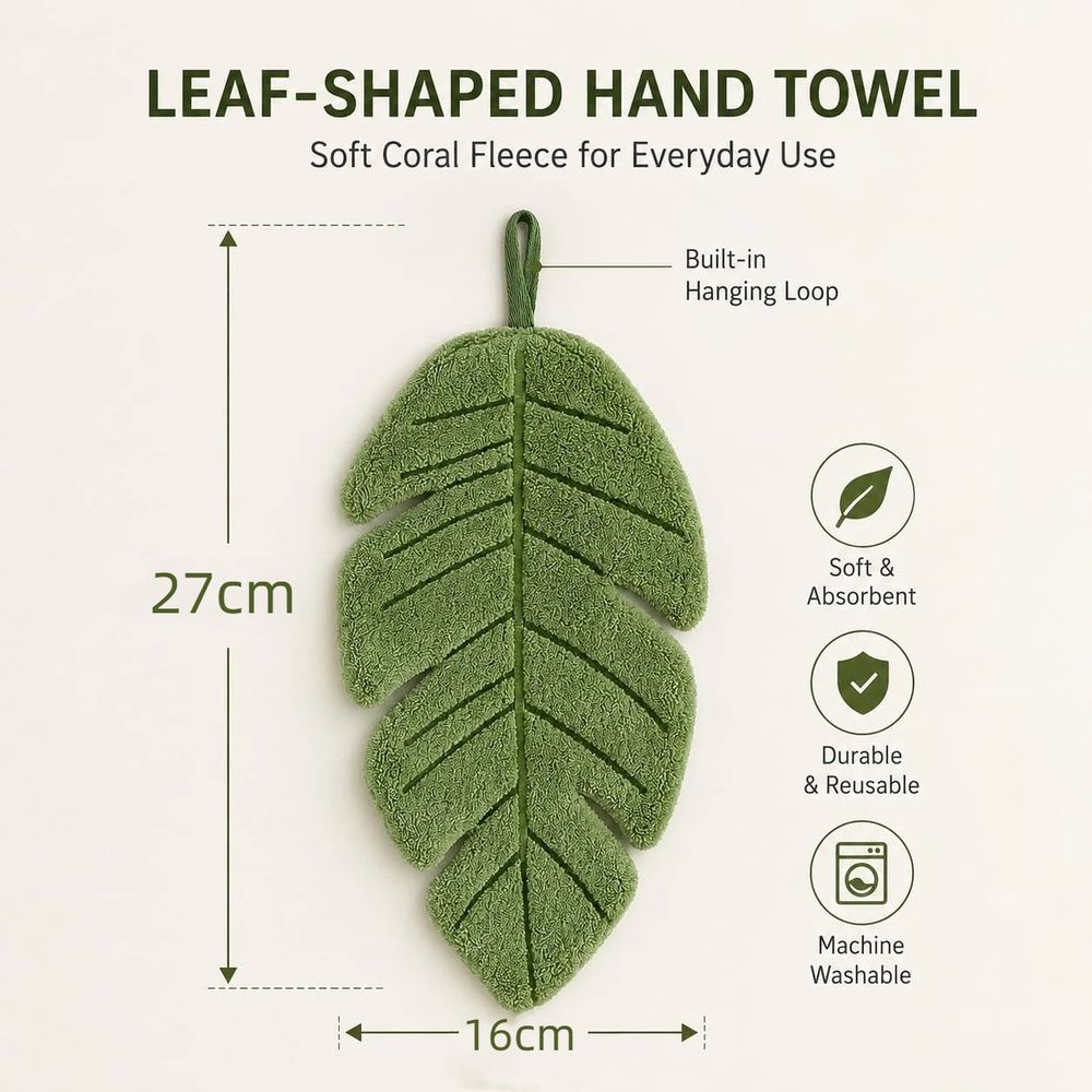 2 Pcs Leaf Shaped Towel Set, Soft Absorbent Hanging Towel,Suitable For Bathroom, Kitchen, Home Decor,Exclusive Gift For Plant Lovers,27*16cm
