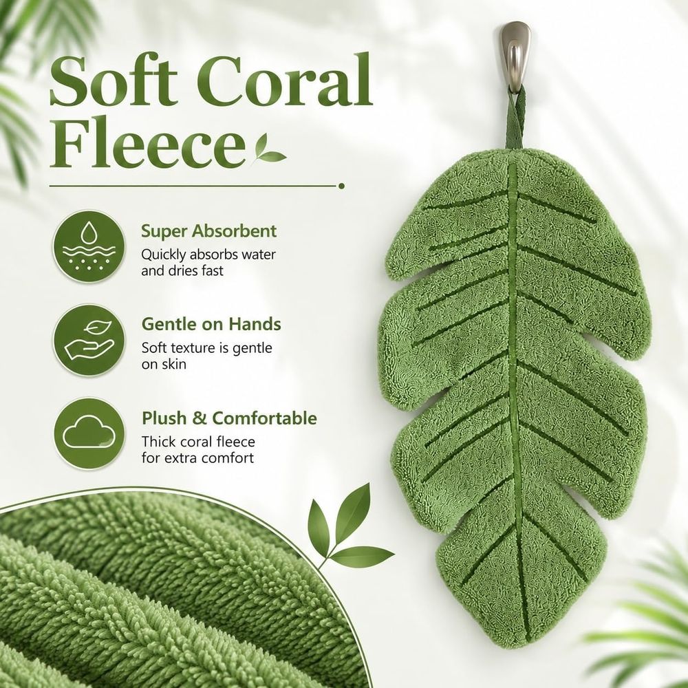 2 Pcs Leaf Shaped Towel Set, Soft Absorbent Hanging Towel,Suitable For Bathroom, Kitchen, Home Decor,Exclusive Gift For Plant Lovers,27*16cm