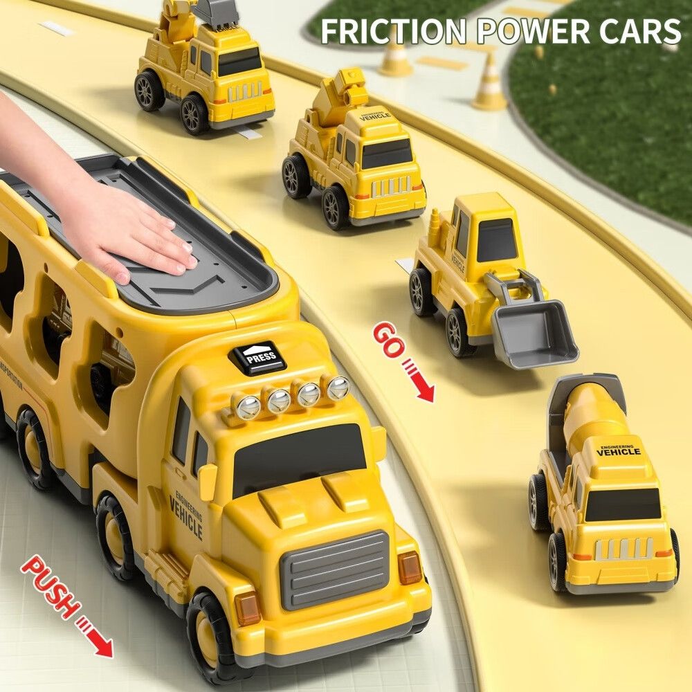 5-in-1 Construction Truck for 3-9 Year Old Boys and Girls - Friction Power Vehicle Car for Toddlers 1-3,Carrier for Kids 3-5 - Christmas and Birthday Gifts