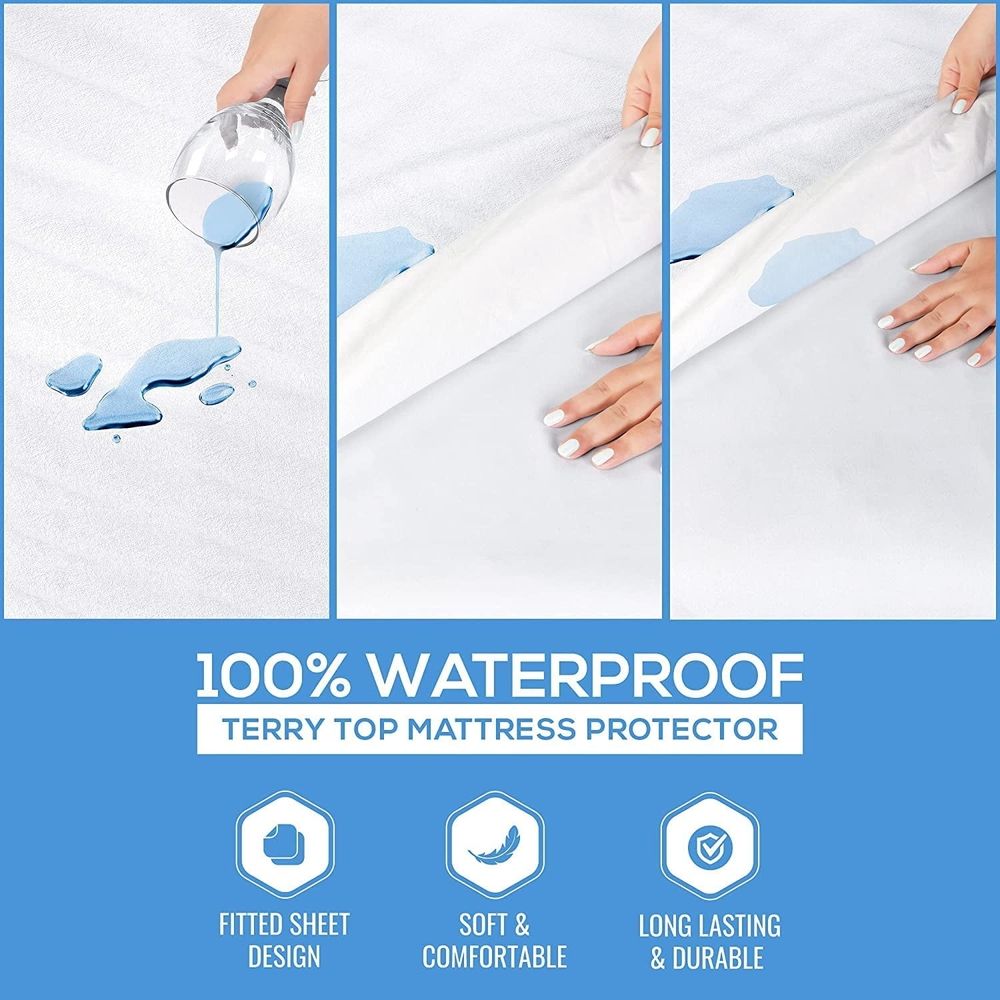 Waterproof Mattress Protector, 200 GSM, Breathable, Fitted, White (2,King)