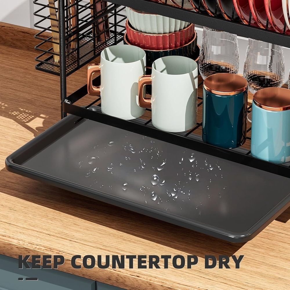 Dish Drying Rack Household Double Layer Multifunctional Drain Rack Kitchen Countertop Storage Rack Dishes and Cutlery Storage Rack for Various Kitchenware