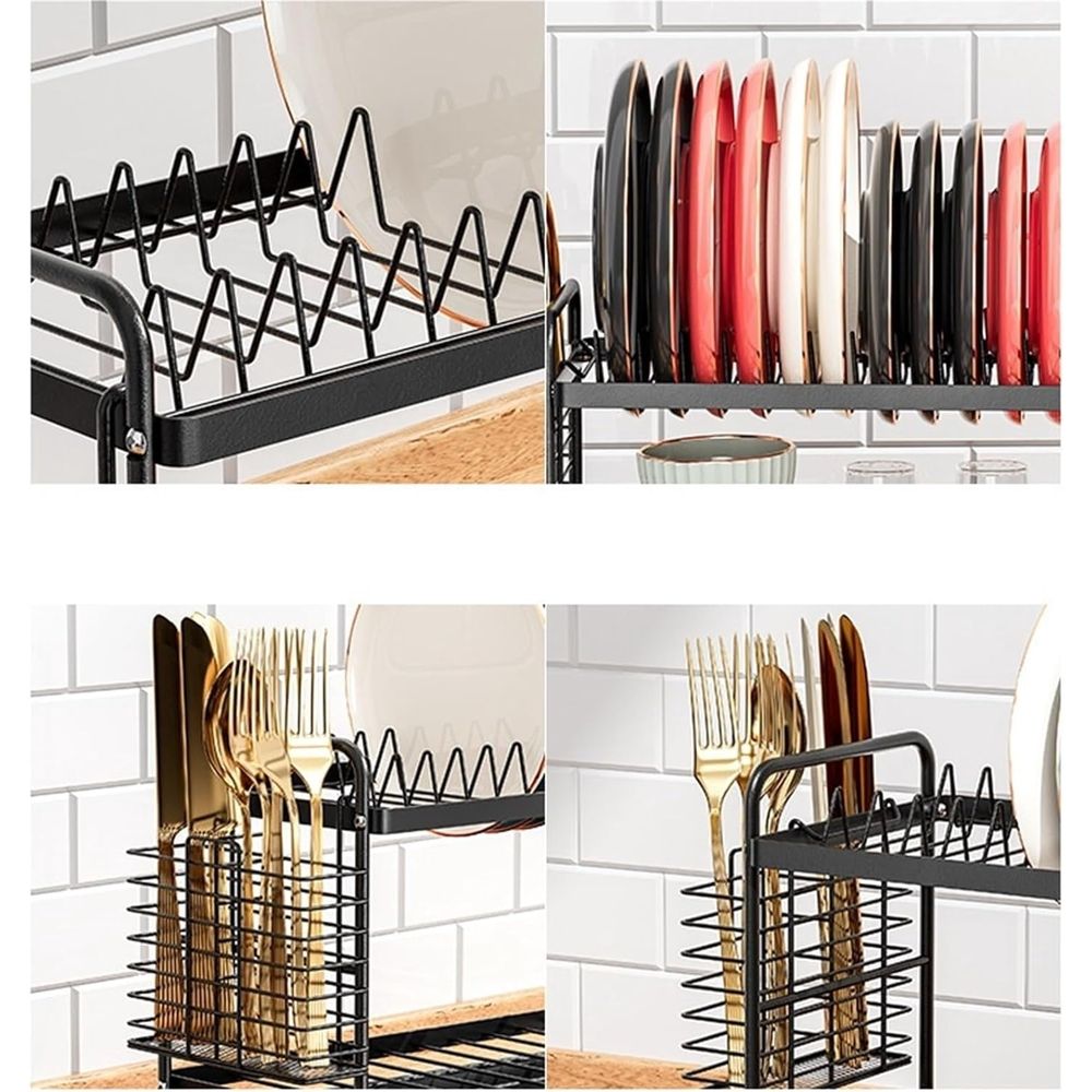 Dish Drying Rack Household Double Layer Multifunctional Drain Rack Kitchen Countertop Storage Rack Dishes and Cutlery Storage Rack for Various Kitchenware