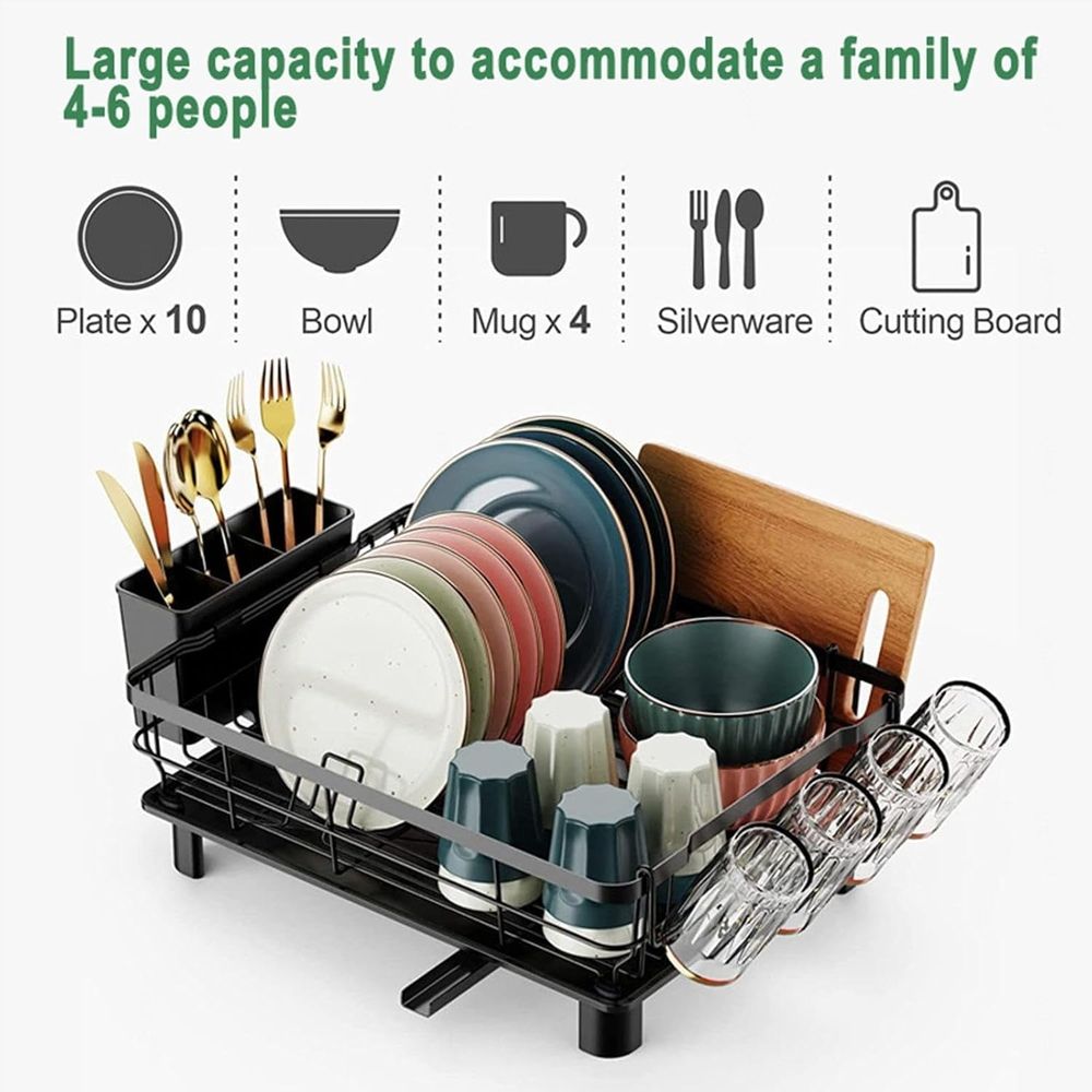 Dish Drying Rack,Large Dish Rack for Kitchen Counter,Dish Drainer with Removable Cutlery Holder Swivel Drainage Spout, Anti-Rust Dish Plate Rack