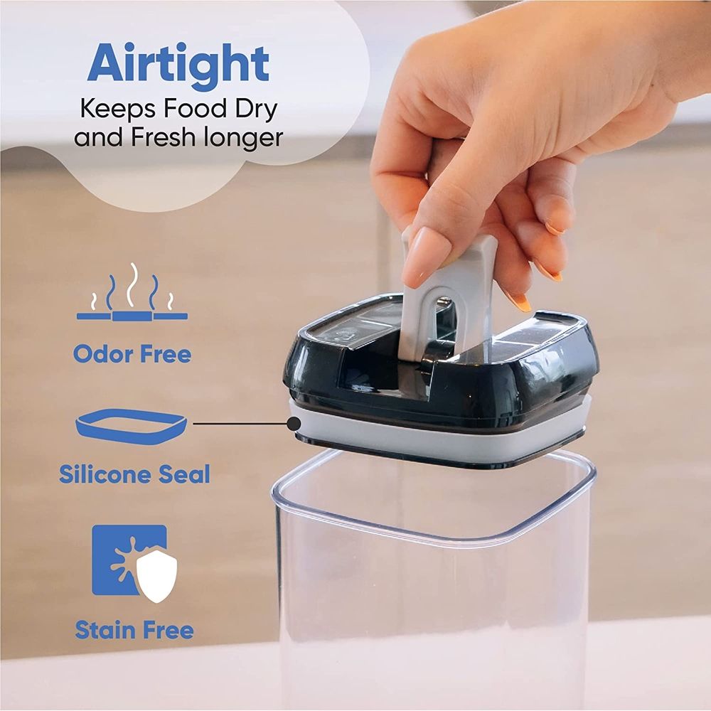 Set of 7 Airtight Food Storage Containers for Kitchen Storage - Clear Plastic - Durable Strong Lids - Labels and Chalk Marker