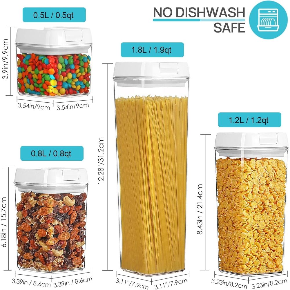 Airtight Food Storage Containers, 7 Pieces BPA Free Plastic Cereal Containers with Easy Lock Lids, for Kitchen Pantry Organization and Storage, Include 24 Labels, White