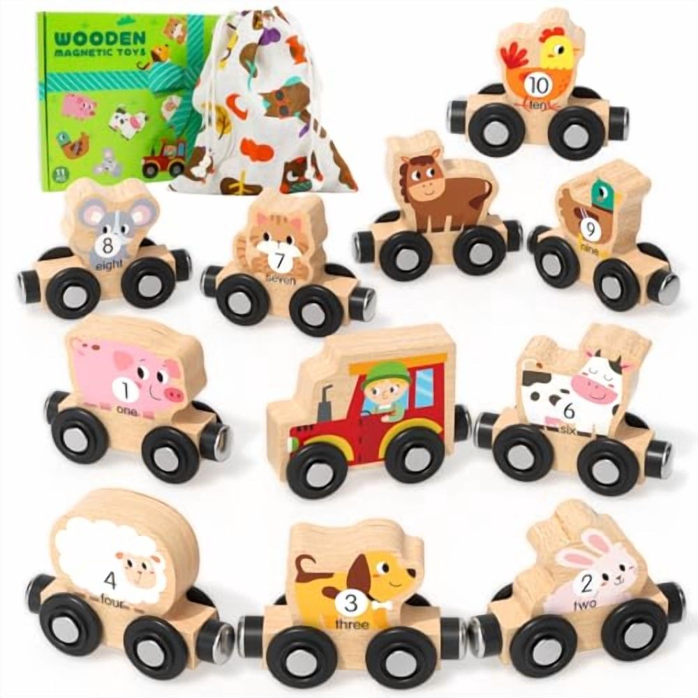 Montessori Toys for Toddlers,11PCS Wooden Train Set,Toddler Toys for Preschool Learning Activities for Kids,Birthday Gift for Boys and Girls