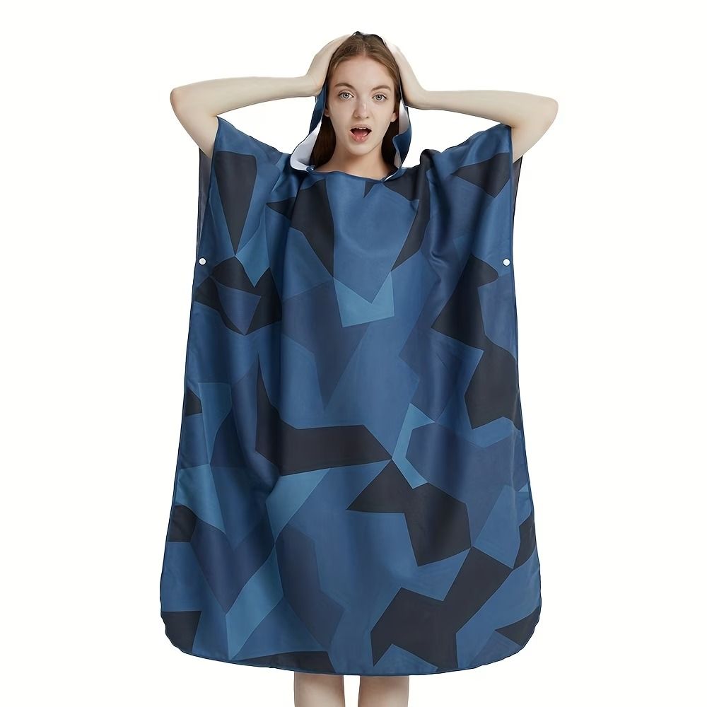 Hooded Beach Changing Poncho Bathrobe, Spacious Quick-Dry Absorbent, Hooded V-Hem, Private Beach Changing, Swimming Bathing Travel Essential(Pigment splashes purple)