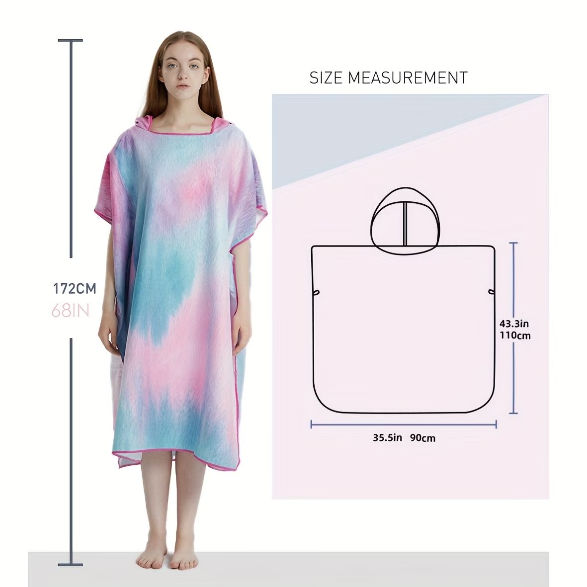 Hooded Beach Changing Poncho Bathrobe, Spacious Quick-Dry Absorbent, Hooded V-Hem, Private Beach Changing, Swimming Bathing Travel Essential(Blue letter)